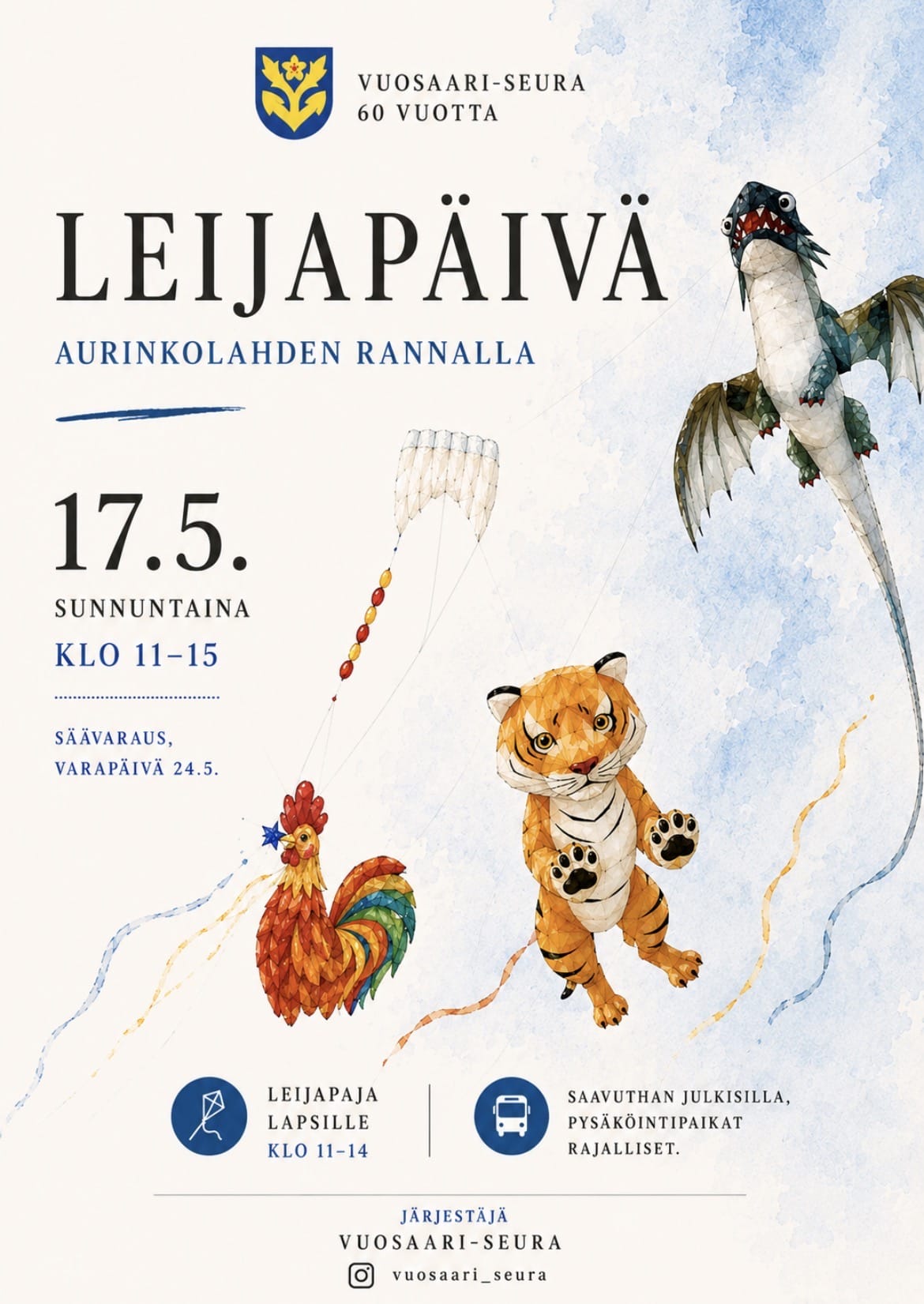 Leijapäivä 17.5. kello 11-15 Aurinkolahden rannalla
